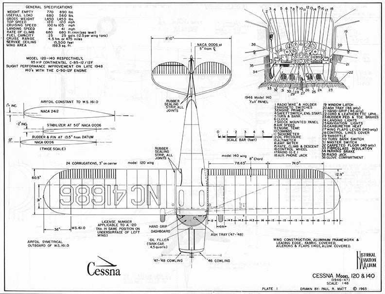 Drawing - Paul Matt - Cessna 120/140